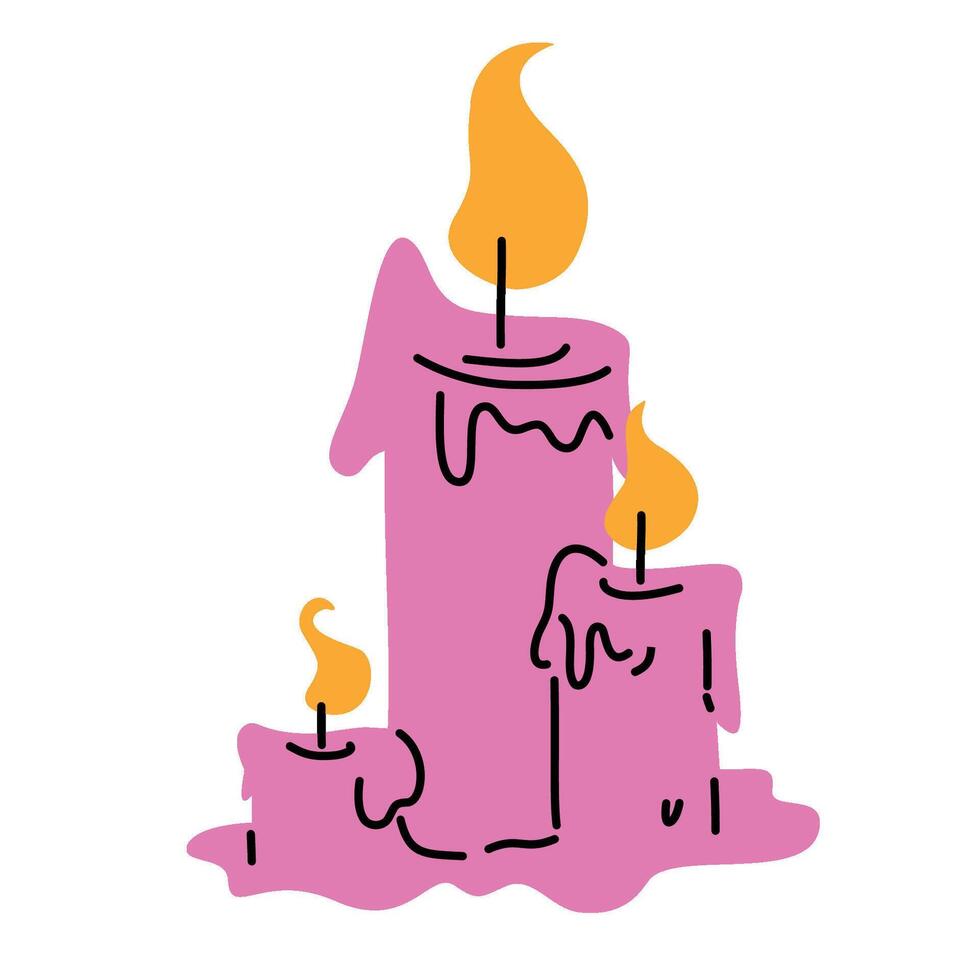 Illustration of pink candles. A burning candle. vector