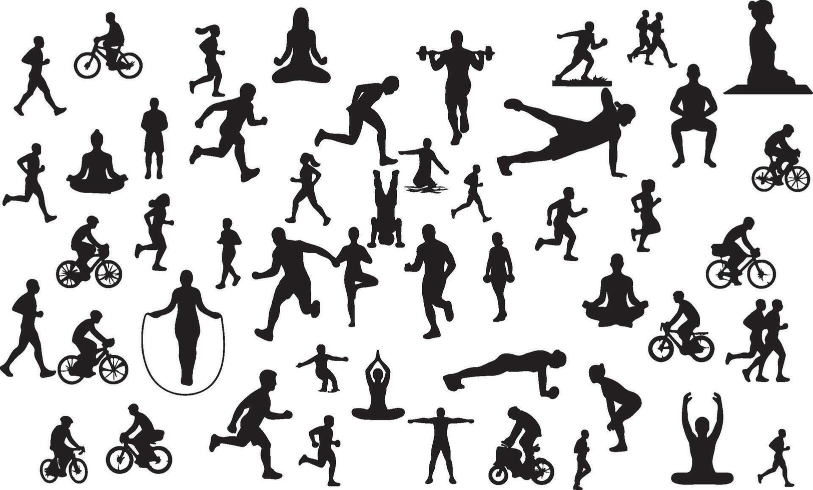 A large collection of silhouettes of people doing different activities vector