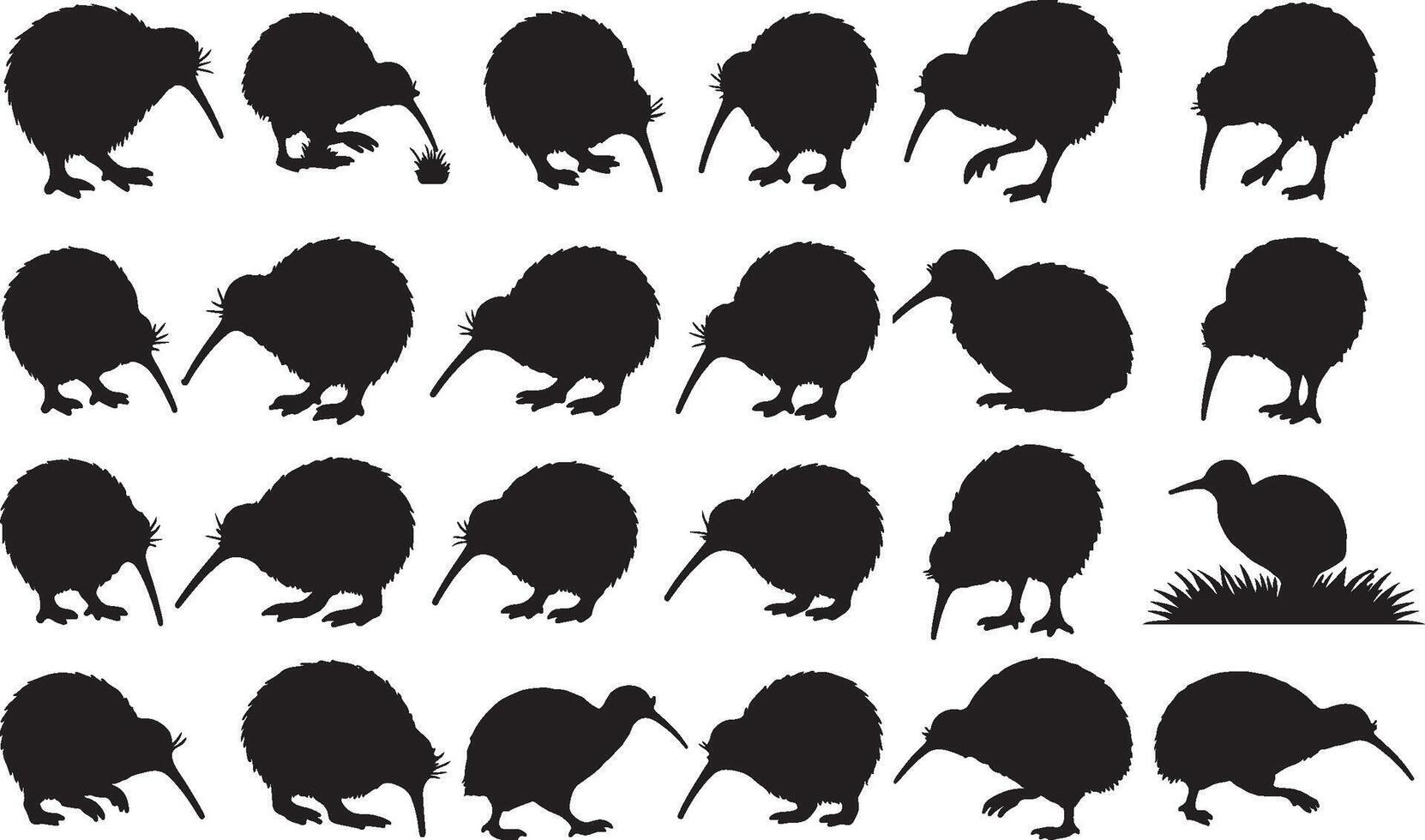 Kiwi bird silhouettes illustration vector