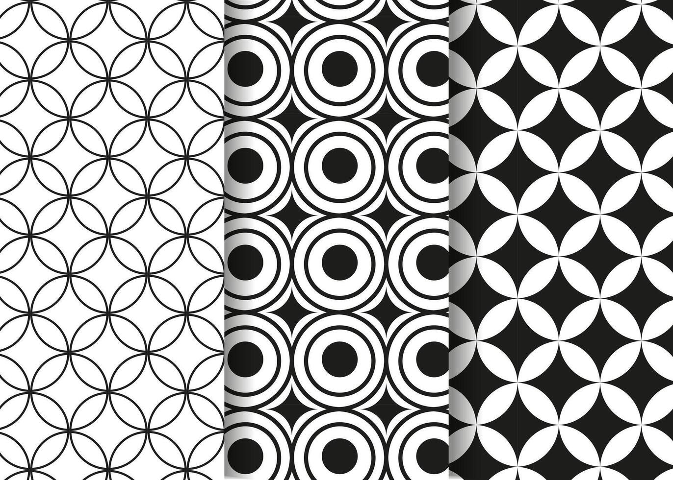 Line art Chinese pattern set. Black and white geometric outline pattern vector