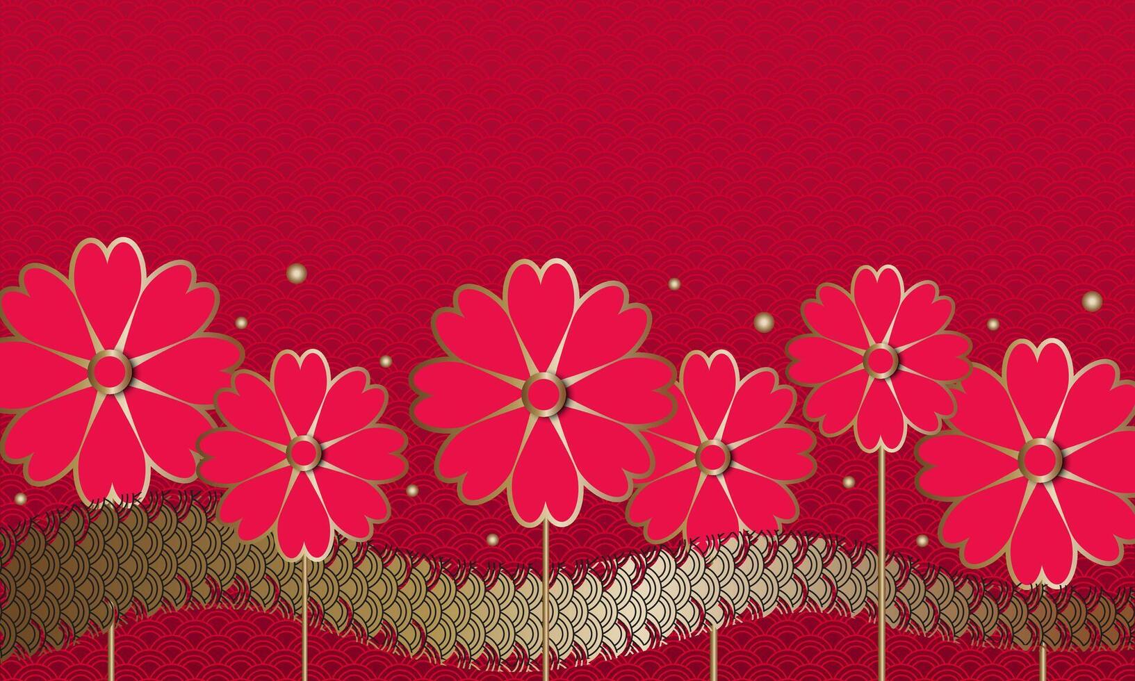 Asian red background with abstract snake symbol of the year. Chinese New Year card vector