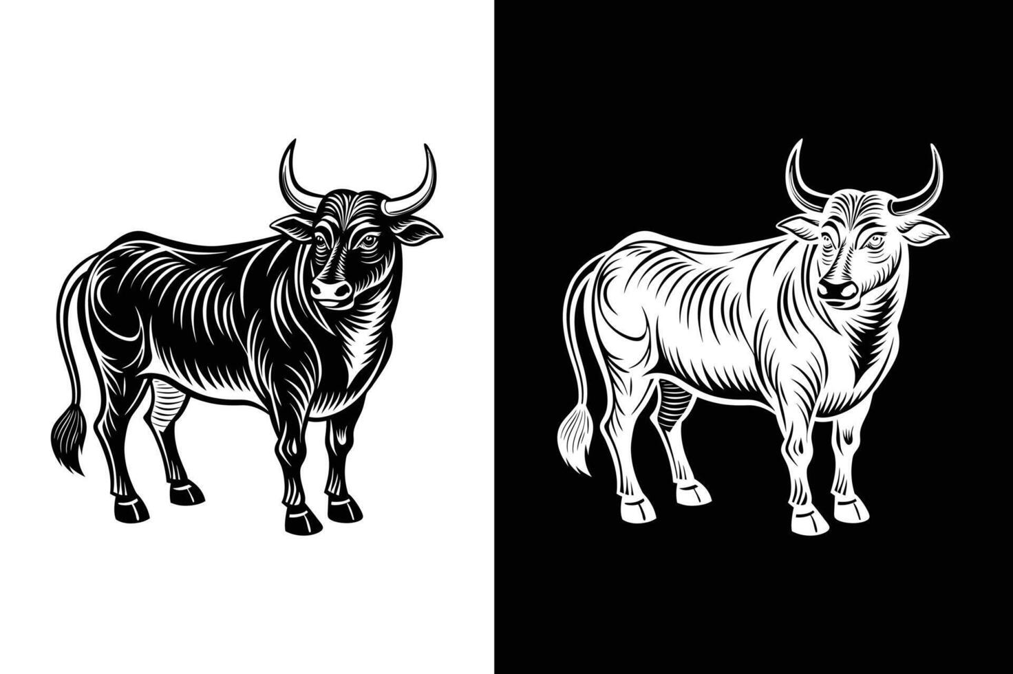 Monochrome Bull Silhouette. Iconic Image of Strength and Power vector