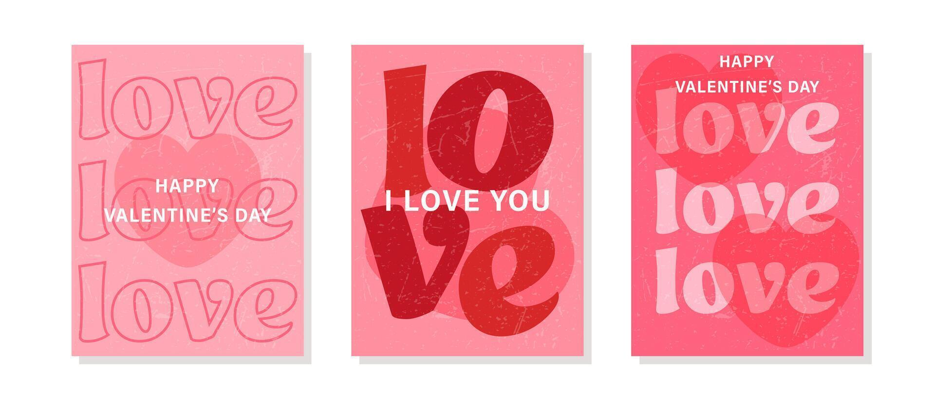 Happy Valentine's Day, set of posters or covers in retro style. Love illustration for greeting card, web banner, packaging, cover. vector