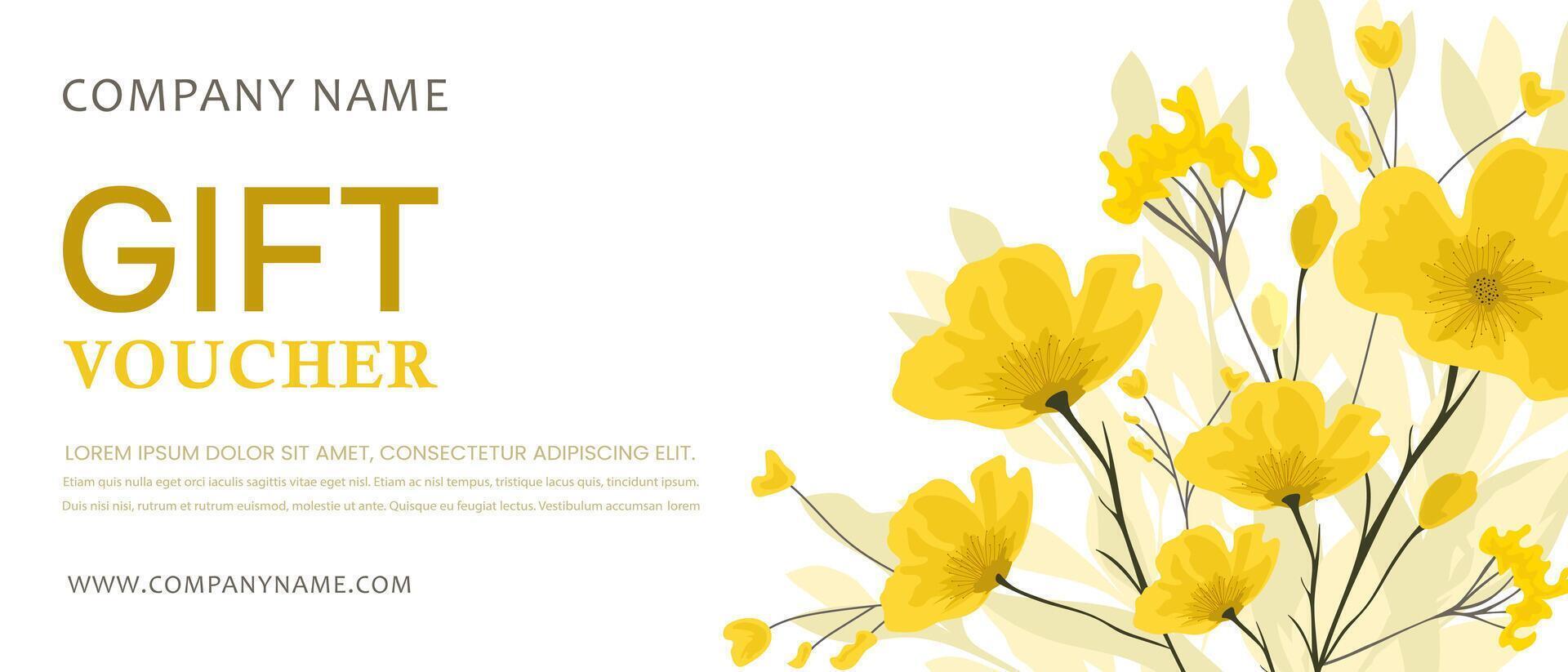 Colorful gift voucher template with yellow flowers. vector