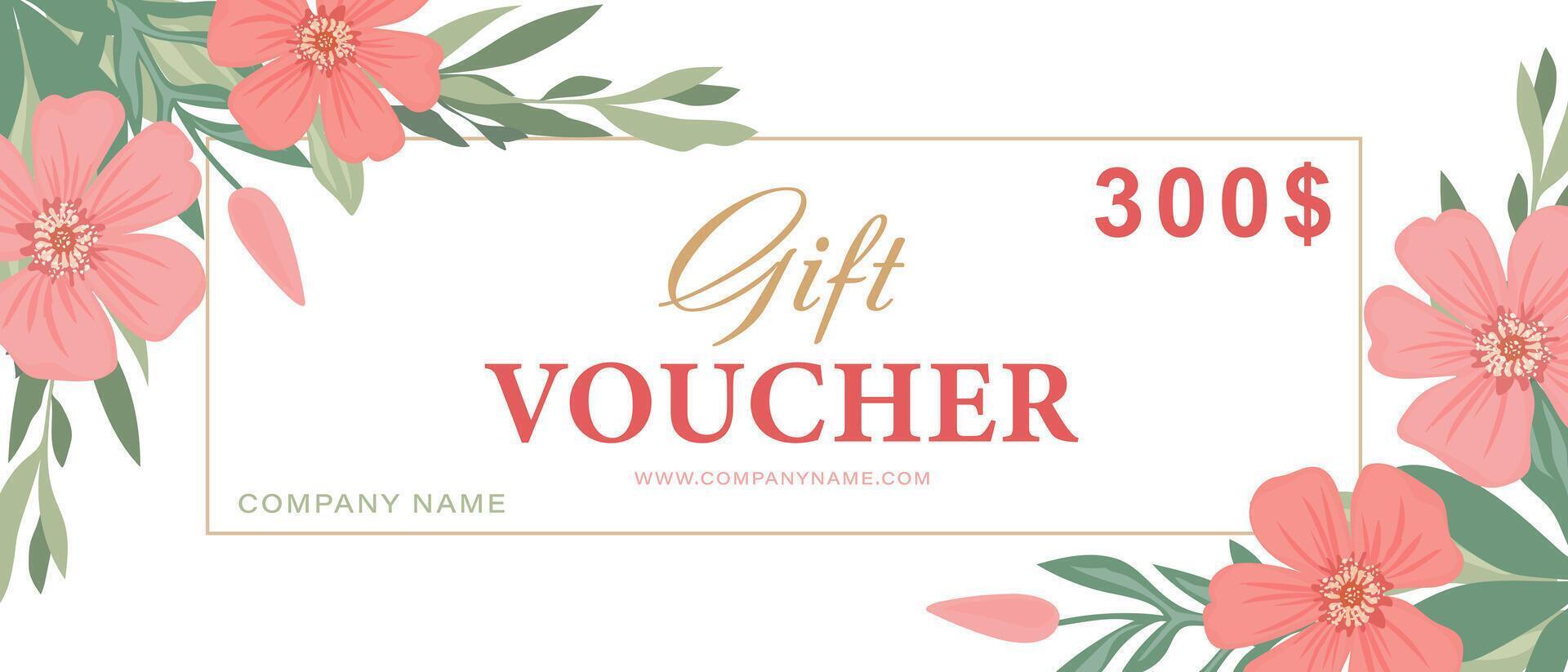 Gift voucher template with delicate flowers. Business card template with flowers. vector