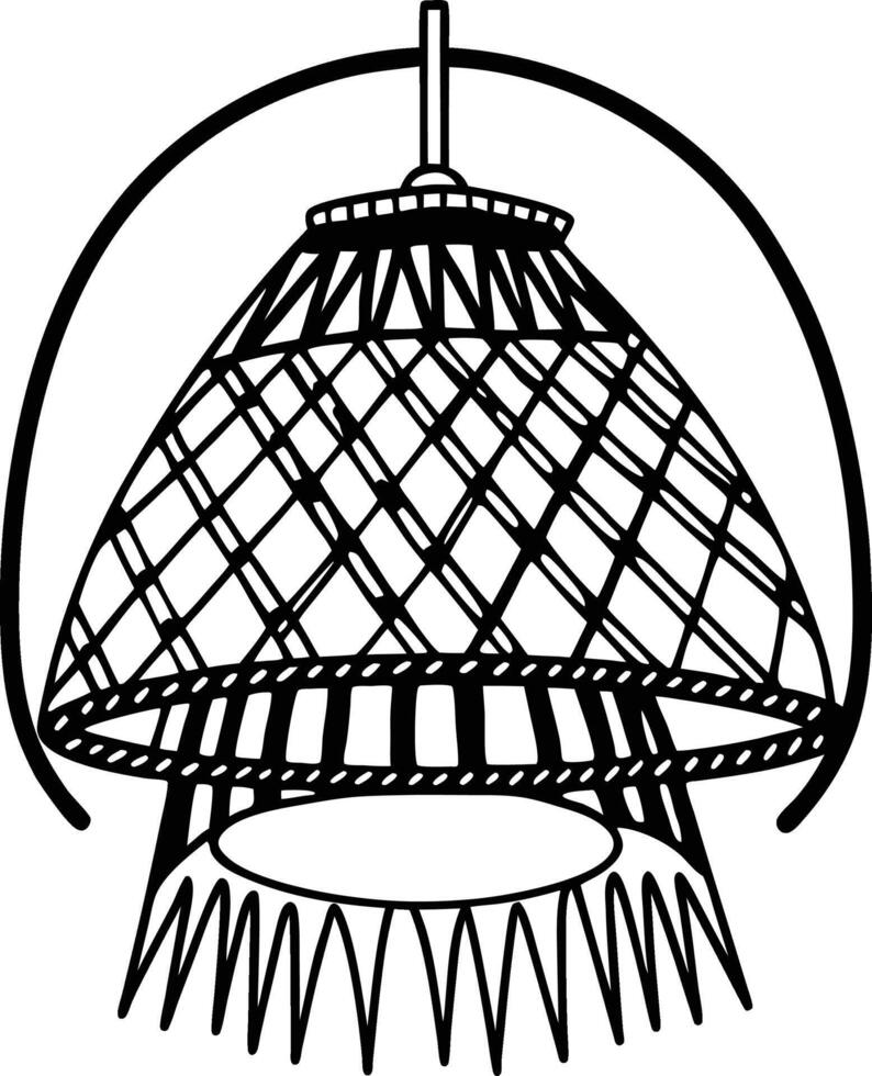 A black and white drawing of a hanging lamp vector