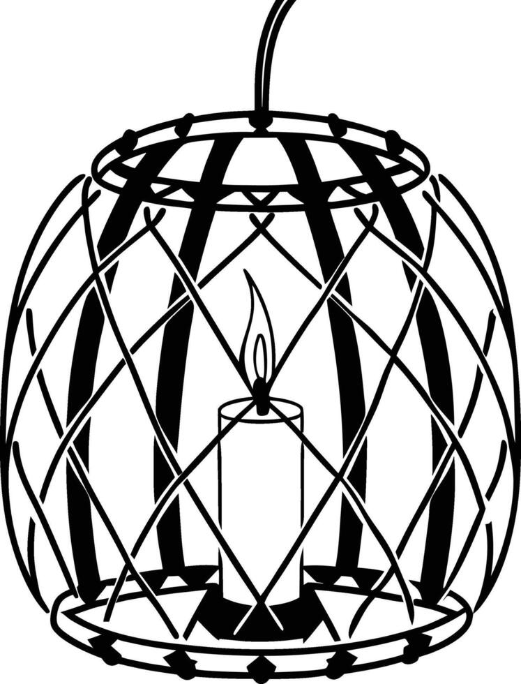 A candle in a cage with a black and white outline vector