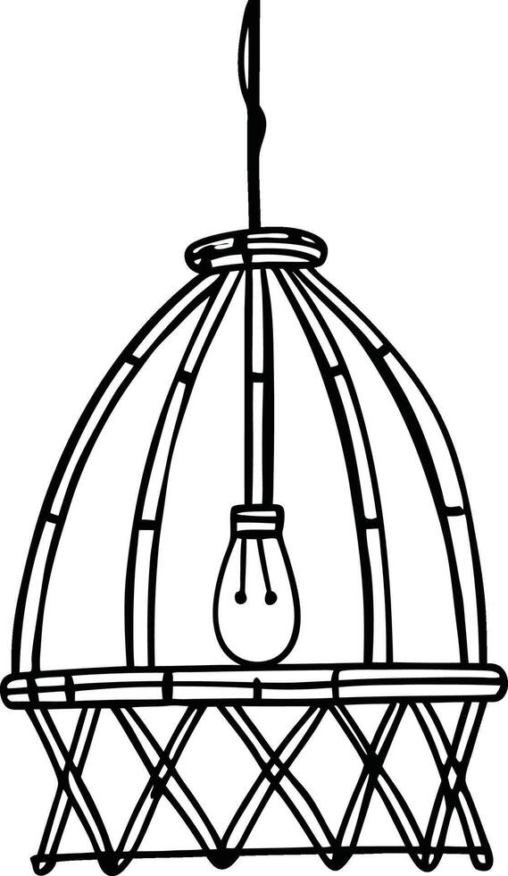 A black and white drawing of a lamp with a light bulb vector