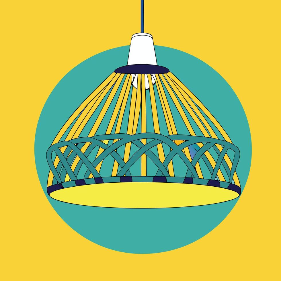 A yellow and blue light fixture with a basket hanging from it vector