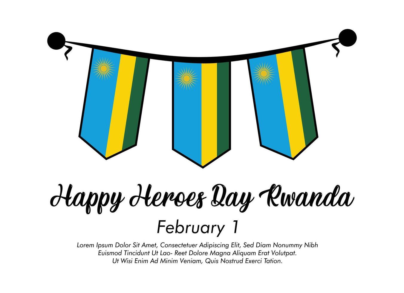 February 1 Rwanda heroes day illustration design and happy heroes day or Rwanda flag with white background vector
