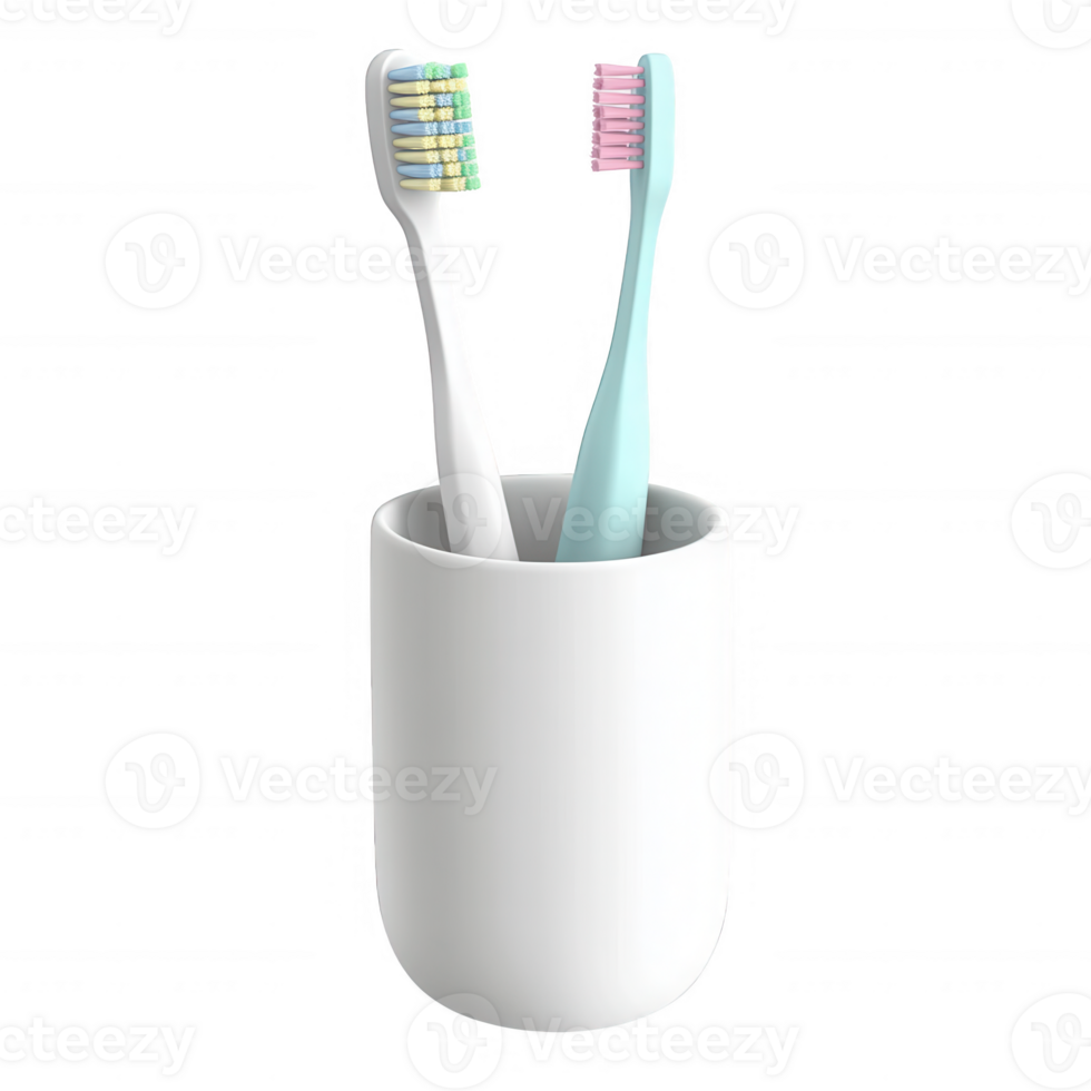 A modern toothbrush holder with colorful toothbrushes for dental hygiene decor. png