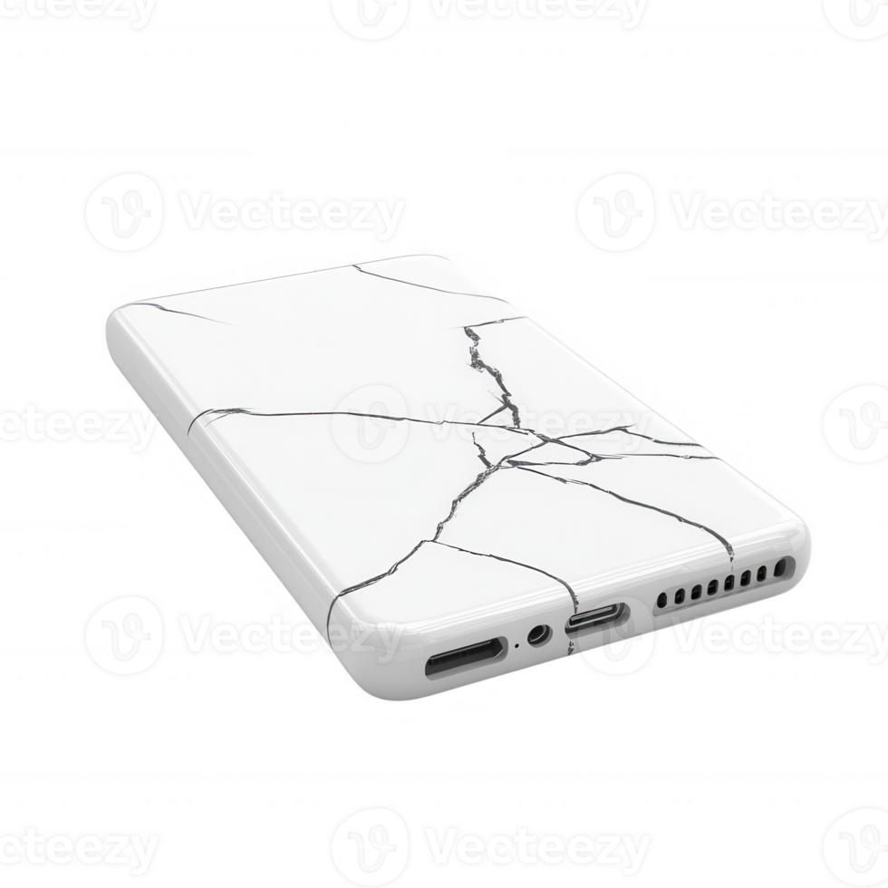 A close-up of a broken smartphone case with a cracked design, highlighting its flaws. png