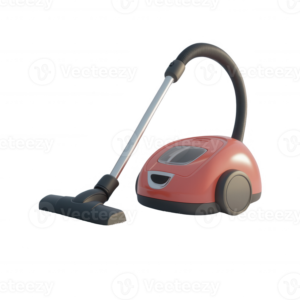 A modern vacuum cleaner with a sleek design in red color, ideal for home cleaning. png