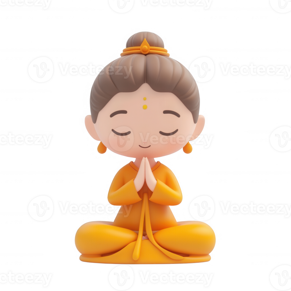 A cheerful cartoon figure of a meditating enlightened person in a serene pose. png