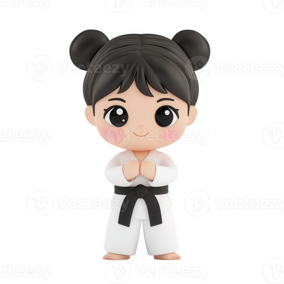 A cute cartoon character in a karate outfit, embodying strength and discipline. png