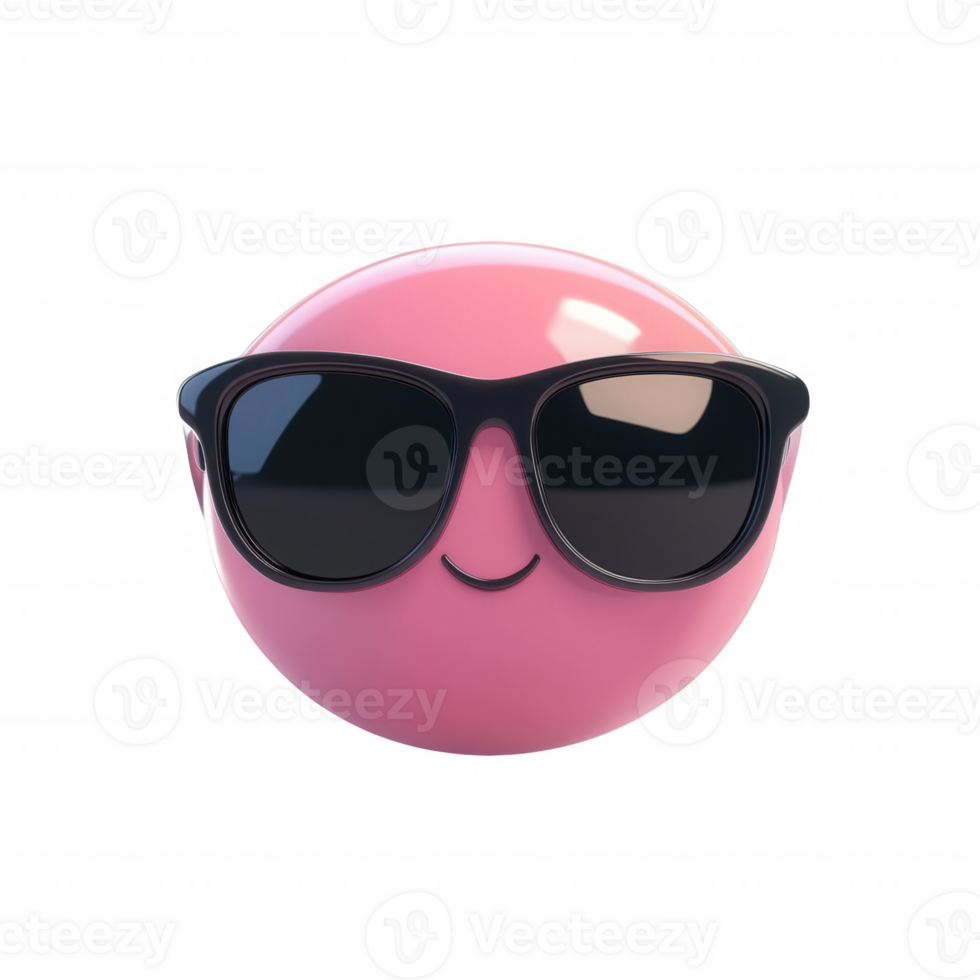 A cheerful pink character wearing sunglasses, radiating positivity and fun. png