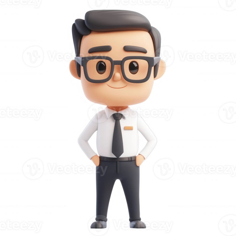 A friendly cartoon businessman standing confidently in professional attire. png