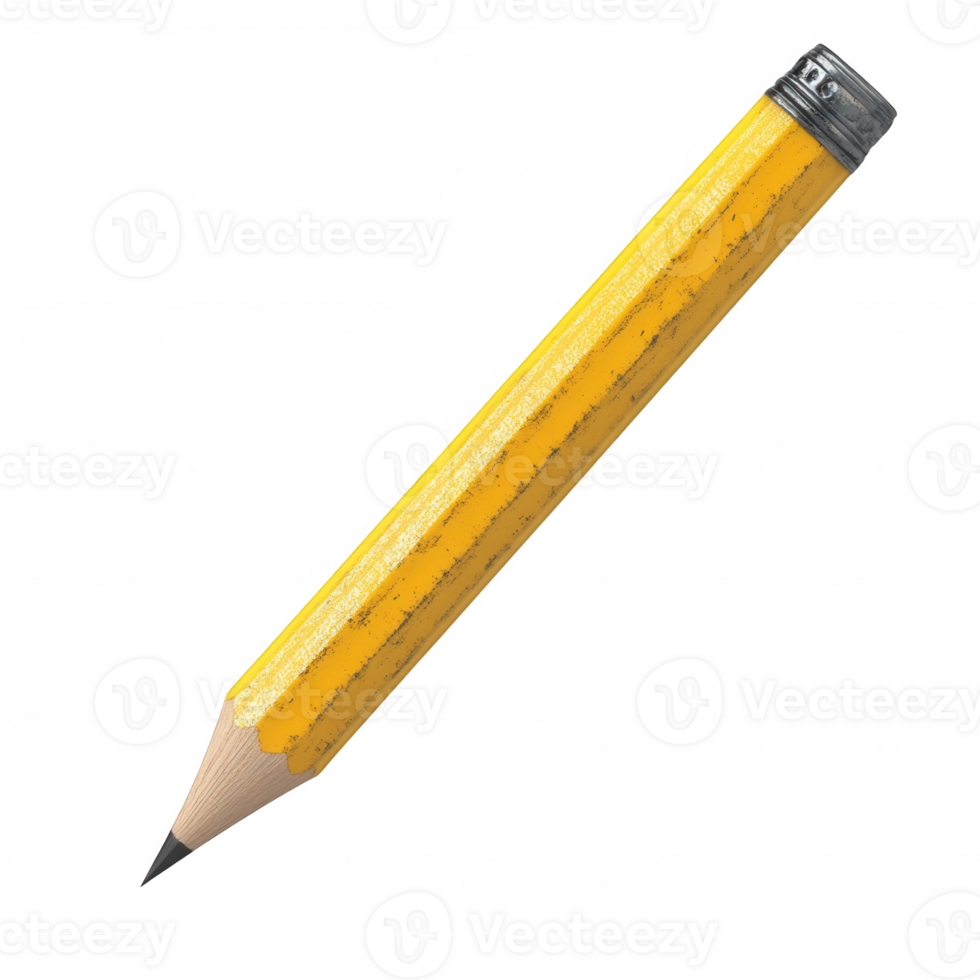 A simple yellow pencil placed on a white background, ideal for creative projects. png