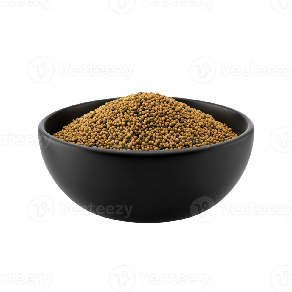 A bowl filled with mustard seeds, showcasing their unique texture and earthy color. png