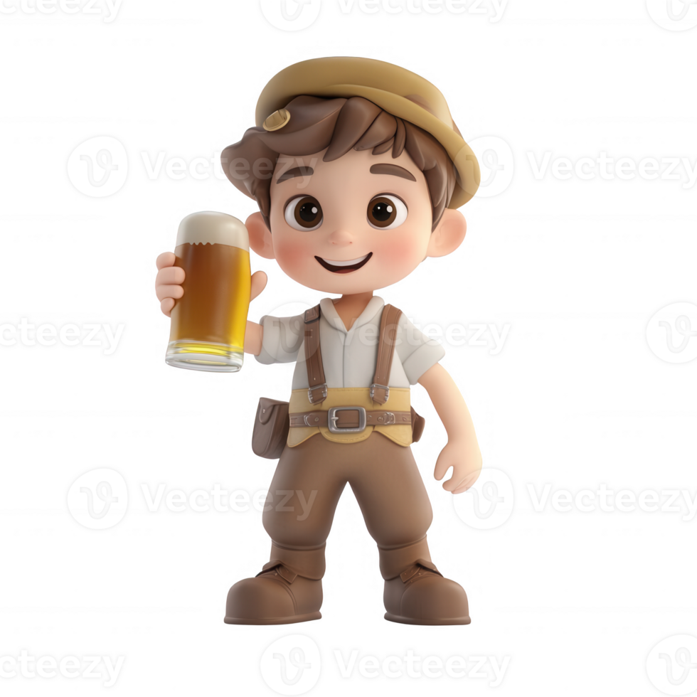 Cheerful cartoon boy holding a glass of beer, perfect for fun beverage illustrations. png
