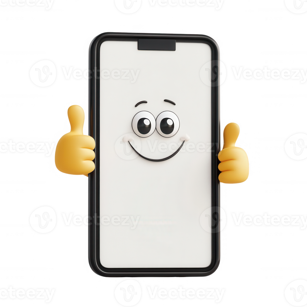 A cheerful smartphone character giving thumbs up, representing positivity in technology. png