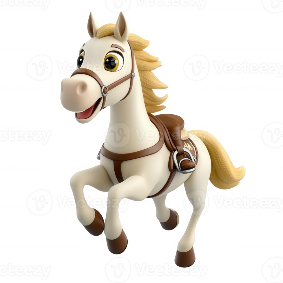 A cheerful cartoon horse with a smiling face and saddle, perfect for children's themes. png