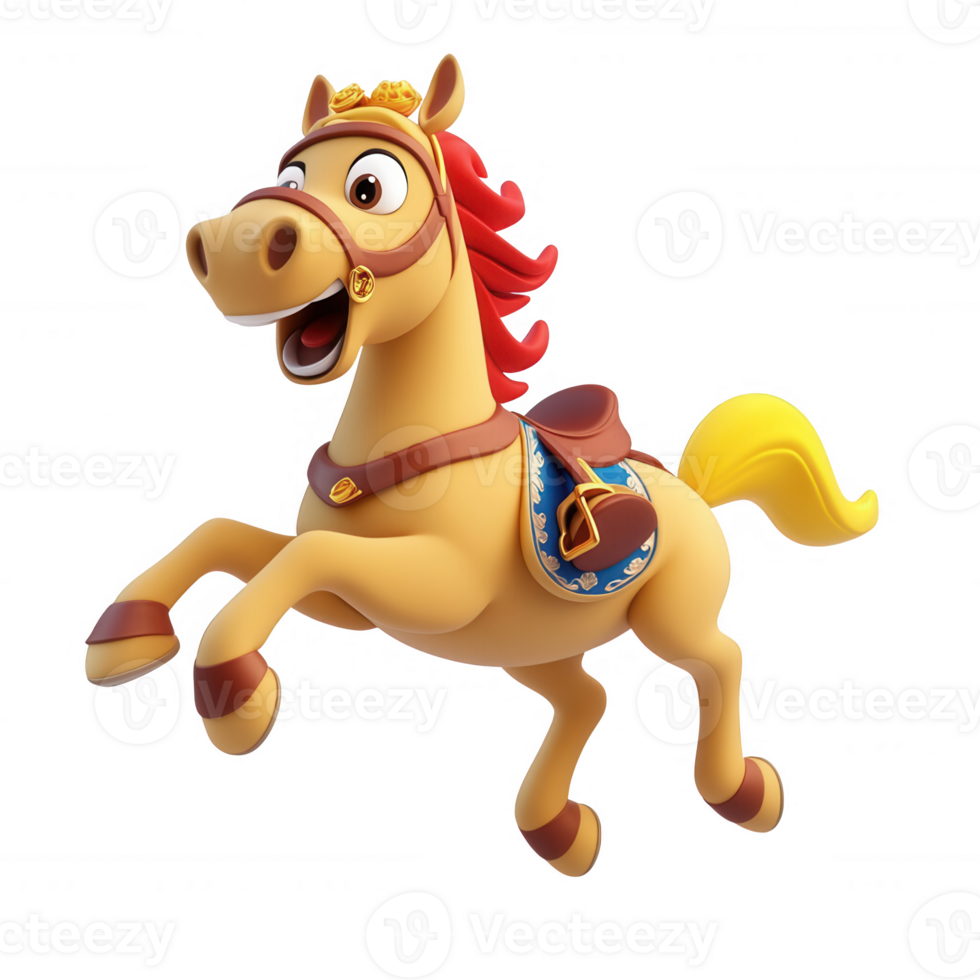 A cheerful cartoon horse with a vibrant mane, ready for fun adventures. png