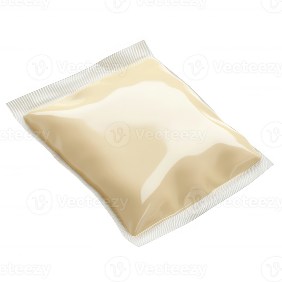 A sealed packet of powdery food product on a clean background. png