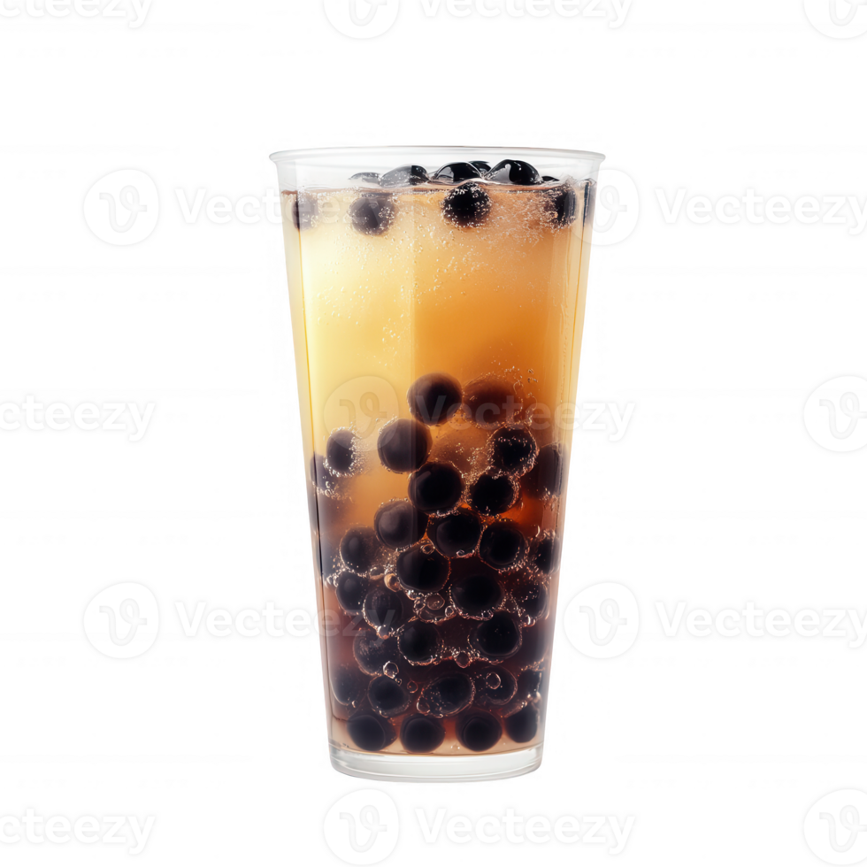 A refreshing bubble tea with tapioca pearls served in a tall glass. png