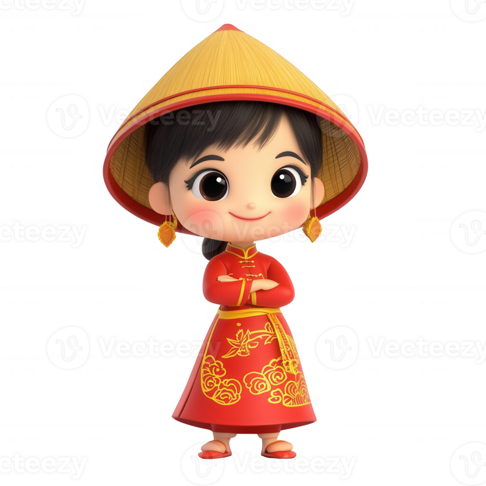 A cheerful cartoon girl in traditional attire, showcasing vibrant culture and heritage. png