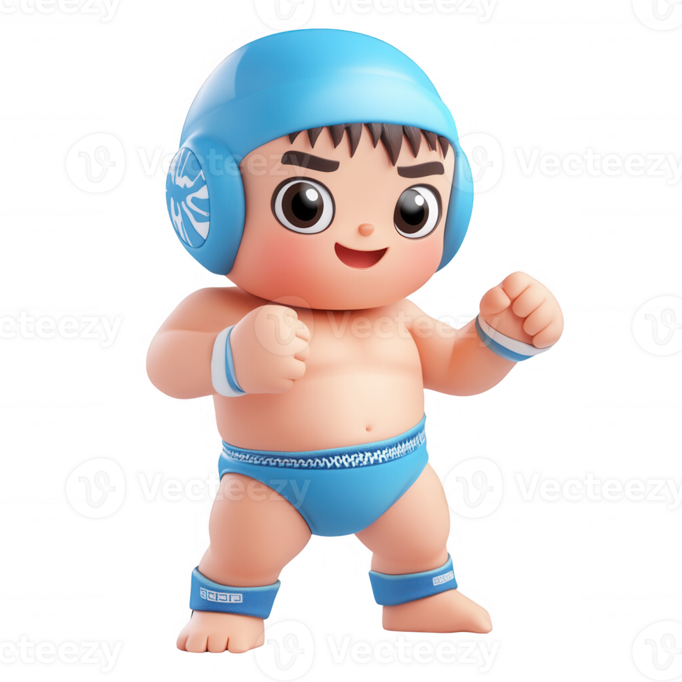 A cheerful cartoon wrestler character ready for competition and fun activities. png
