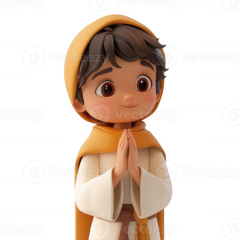A friendly child in a prayerful pose, embodying innocence and spirituality. png
