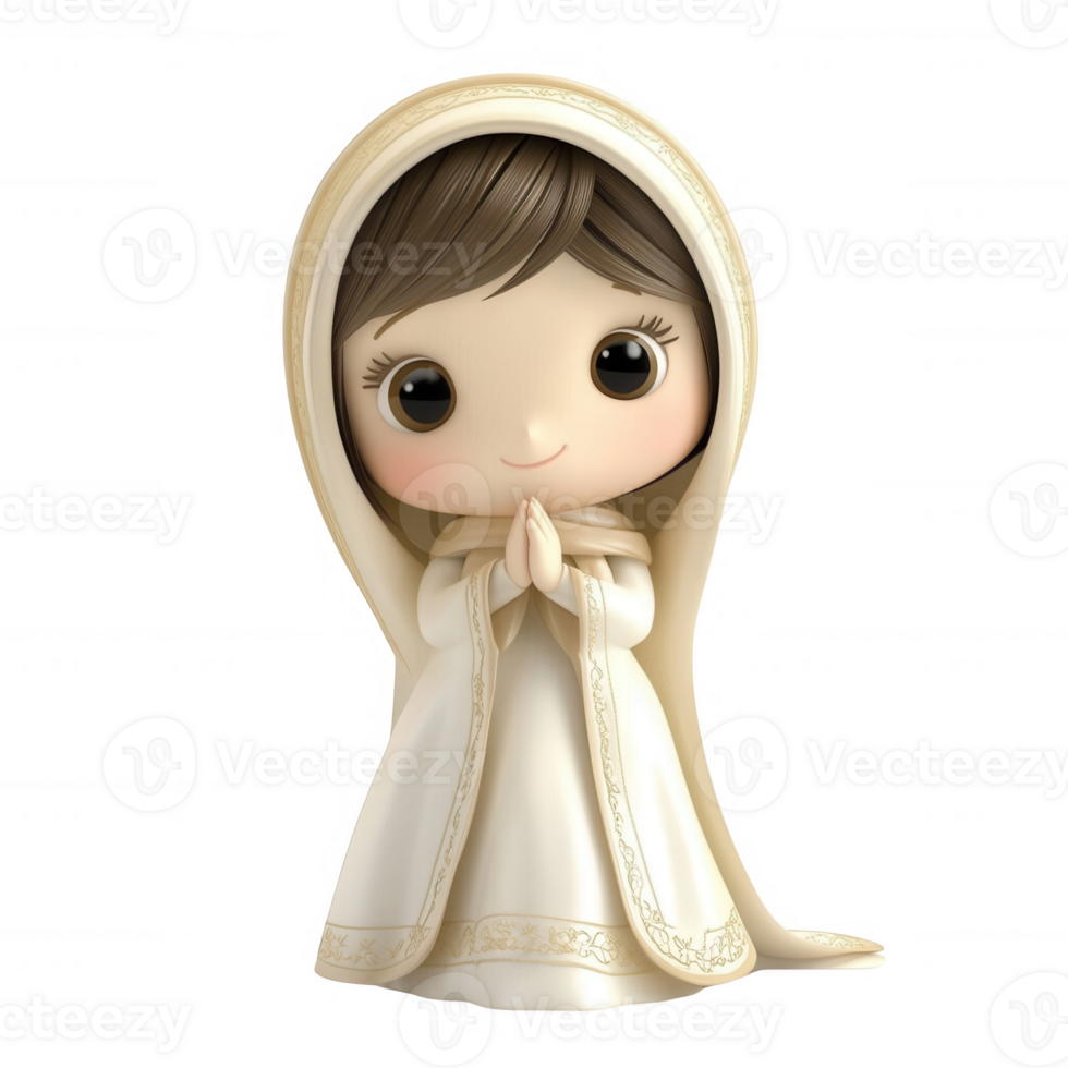 A cute cartoon figure in white attire with hands clasped in prayer. png