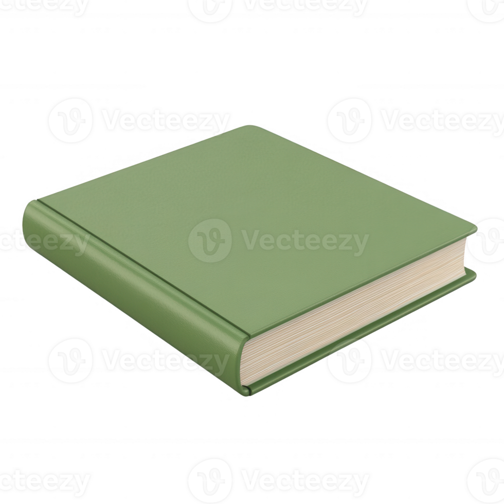 A simple green book resting on a surface, symbolizing leisure reading and knowledge. png