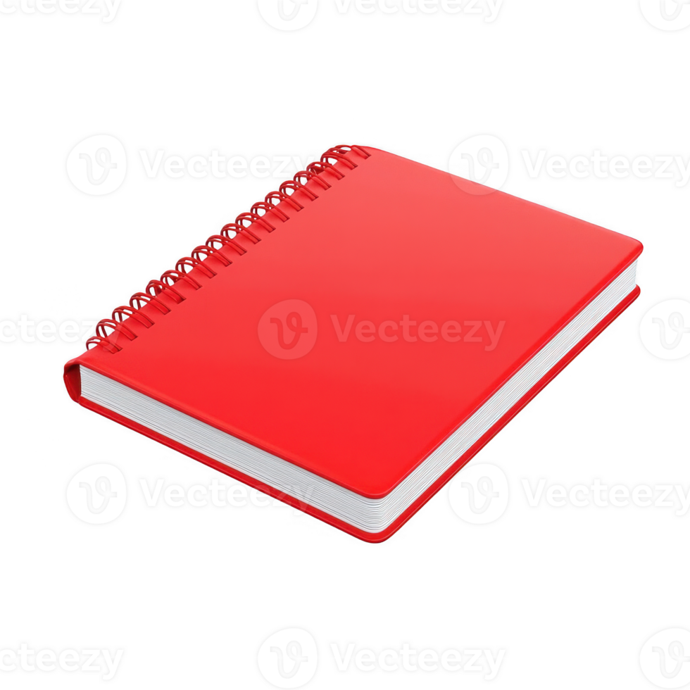 A bright red spiral-bound notebook resting on a clean surface, ready for notes. png