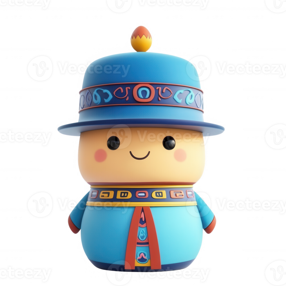 Colorful cartoon character representing traditional cultural attire and joy. png