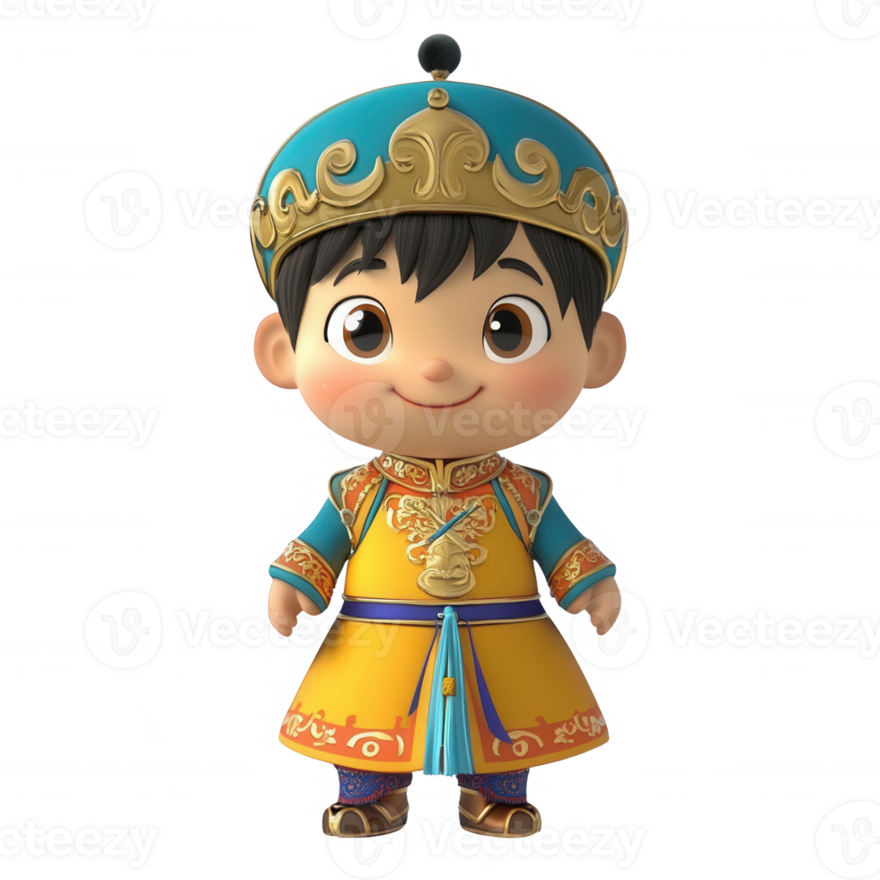 A cheerful cartoon character wearing traditional attire with a colorful crown. png