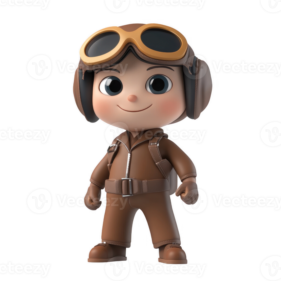 A cheerful cartoon pilot character in classic flying gear with goggles and a flight suit. png