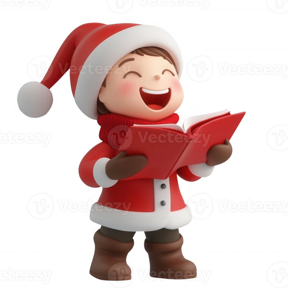 Cheerful child in a Santa costume reading a book during the festive season. png