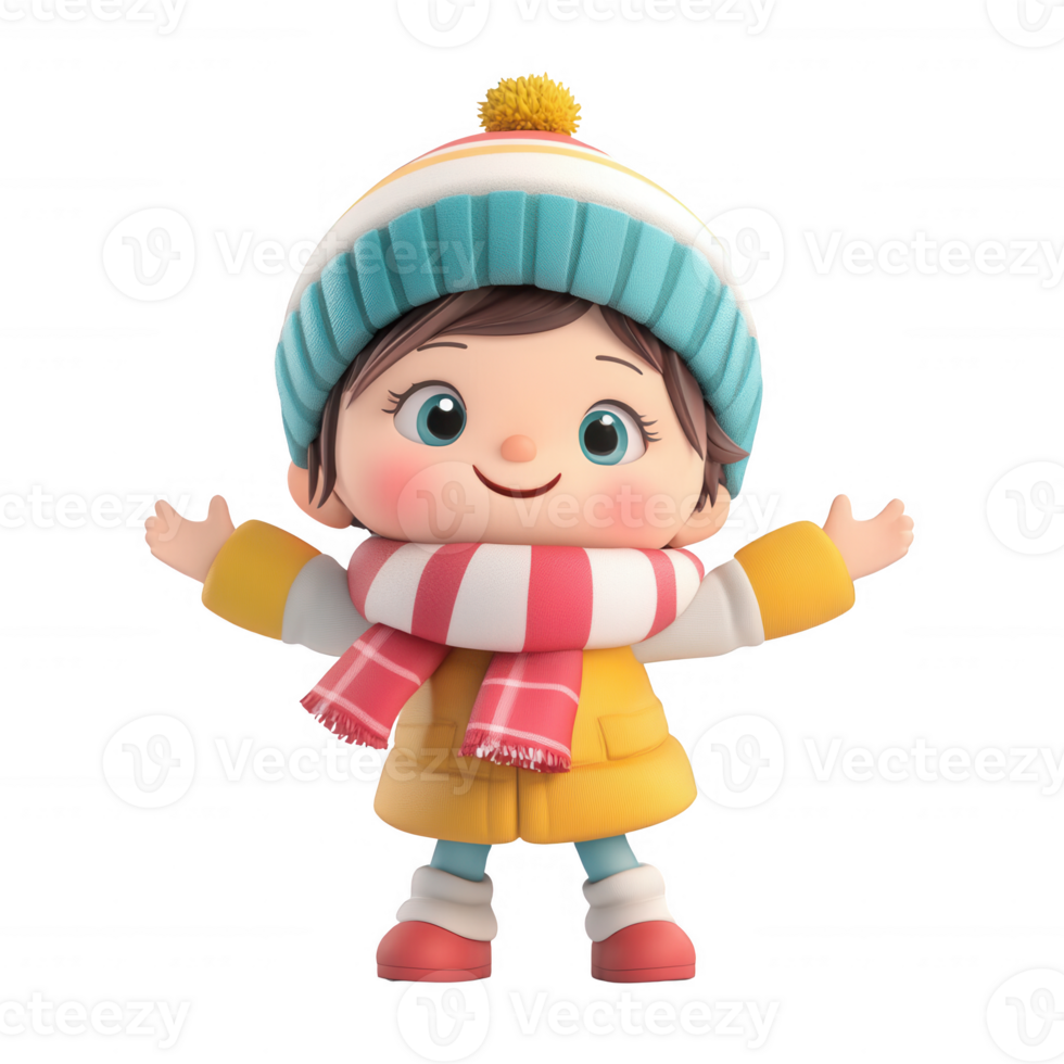 Cheerful child in winter clothing, enjoying the snowy weather with a big smile. png