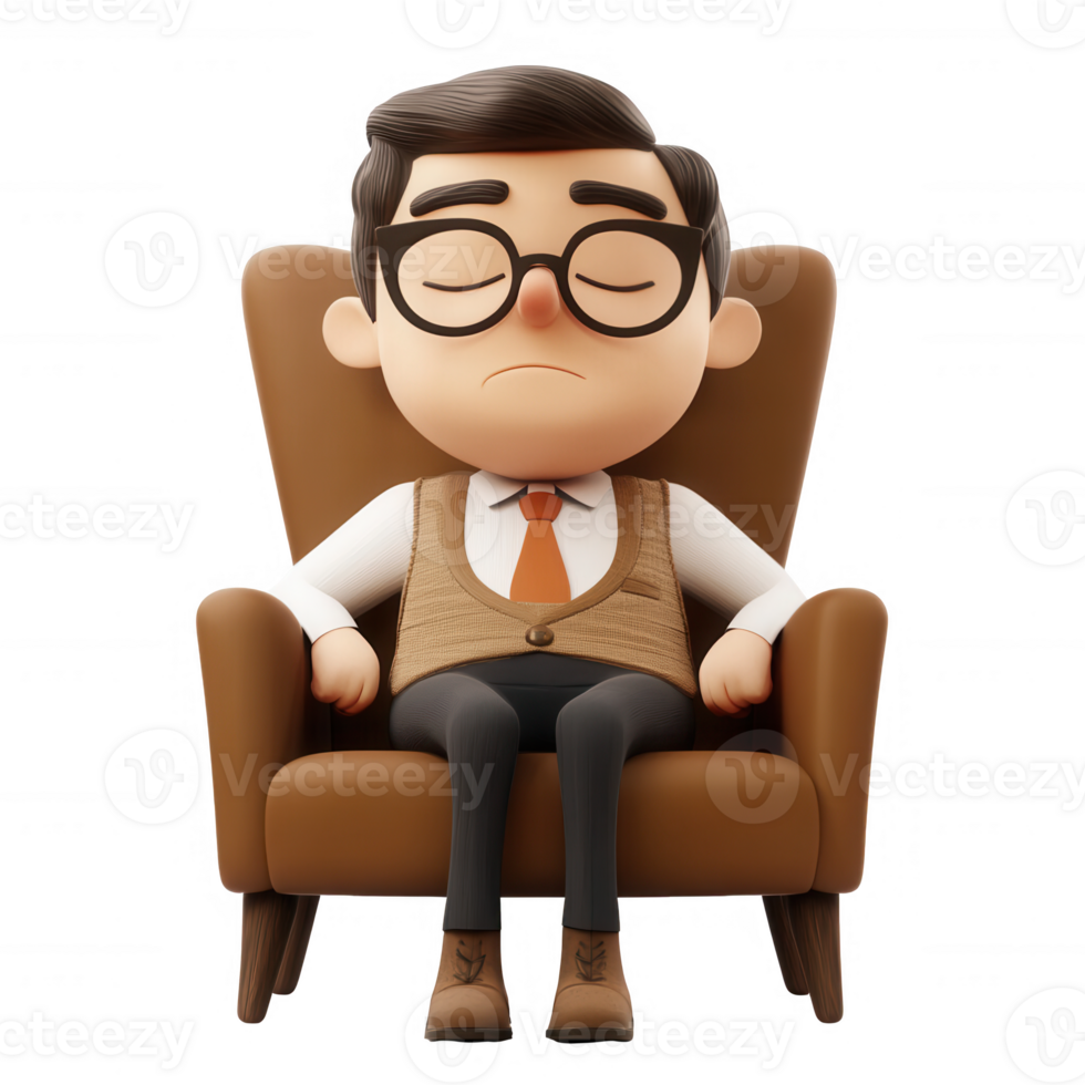 A relaxed character seated comfortably, evoking a sense of calm and contemplation. png