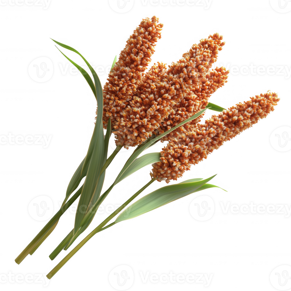 Beautiful cluster of vibrant sorghum stalks with lush green leaves. png