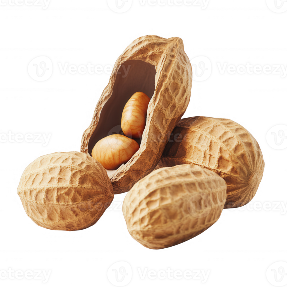 A close-up view of peanuts in their shells on a white background. png