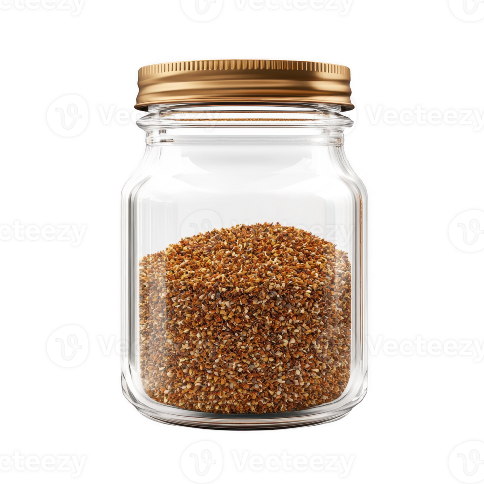 A clear jar filled with aromatic spices, ready to enhance any culinary creation. png