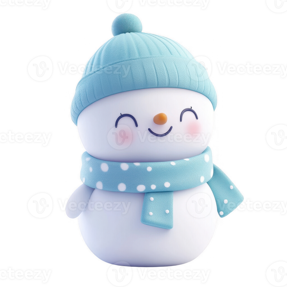 A cheerful snowman character wearing a blue hat and scarf, perfect for winter scenes. png