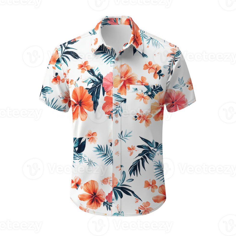 A vibrant floral shirt designed for casual, summery outings and tropical vibes. png