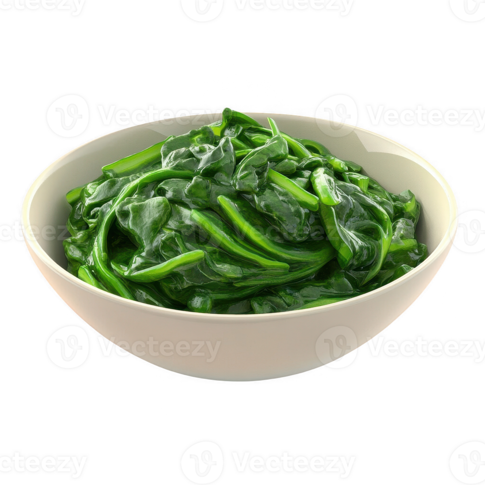A fresh bowl of vibrant green spinach, perfect for healthy meals and recipes. png