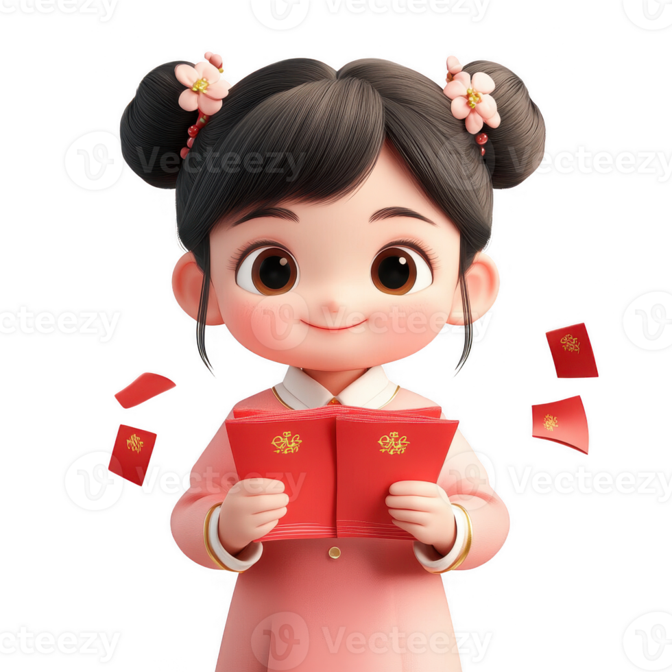 A cheerful child holding a red envelope, celebrating cultural traditions with joy. png