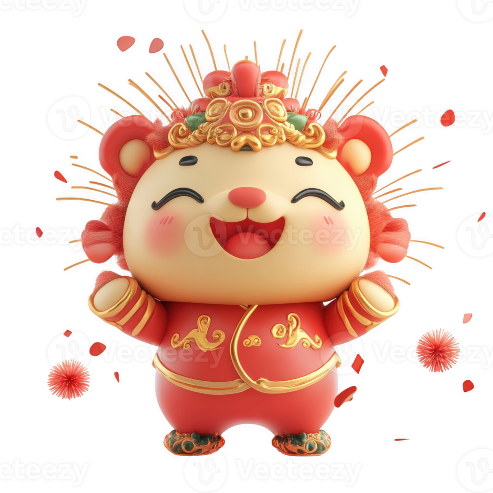 A cheerful lion mascot celebrating a festive occasion with vibrant colors. png