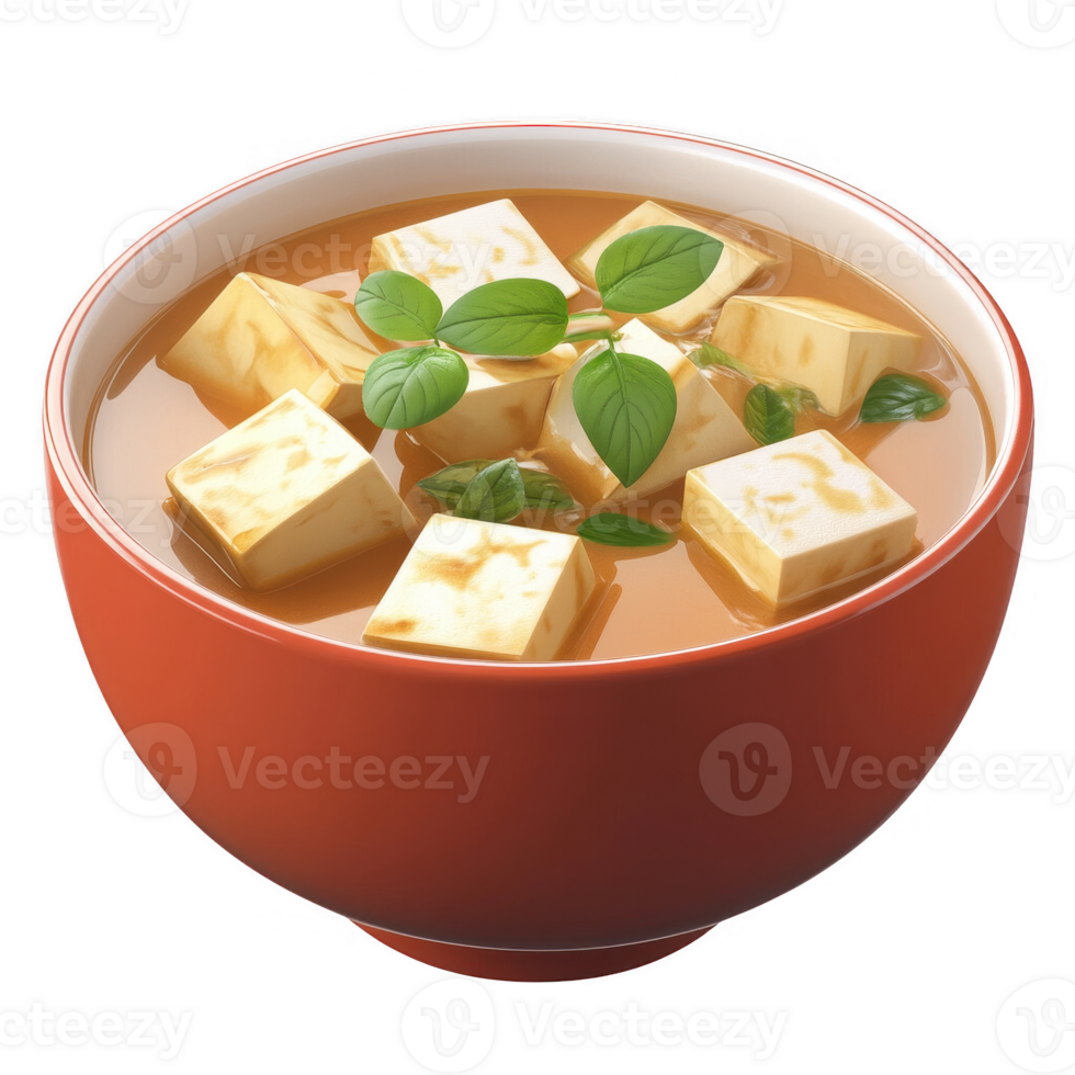 A delicious bowl of tofu soup garnished with fresh herbs for a comforting meal. png